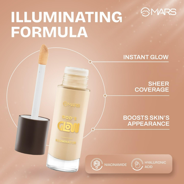 Flawless Glow Duo | MARS God’s Glow Illuminator + Full Coverage Foundation | All-Day Hydration & Glowy Finish